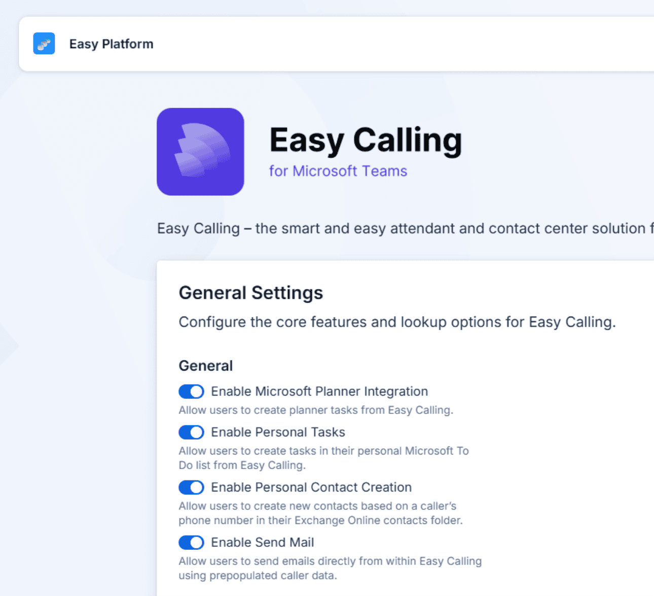 Zentrale Steuerung für höchste Flexibilität im Konfigurations-Center von Easy Calling